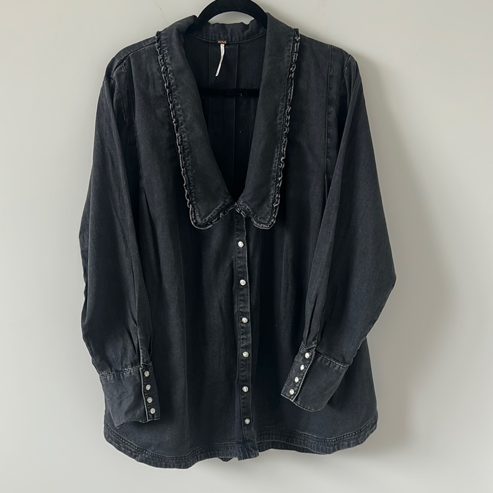 Free People Charlie Denim Tunic Shirt M - Picture 6 of 7
